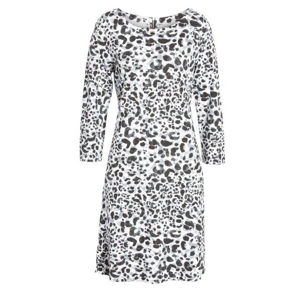 Tommy Bahama Shift Dress Medium Black Leopard White Scoop Neck Stretch - Picture 9 of 9